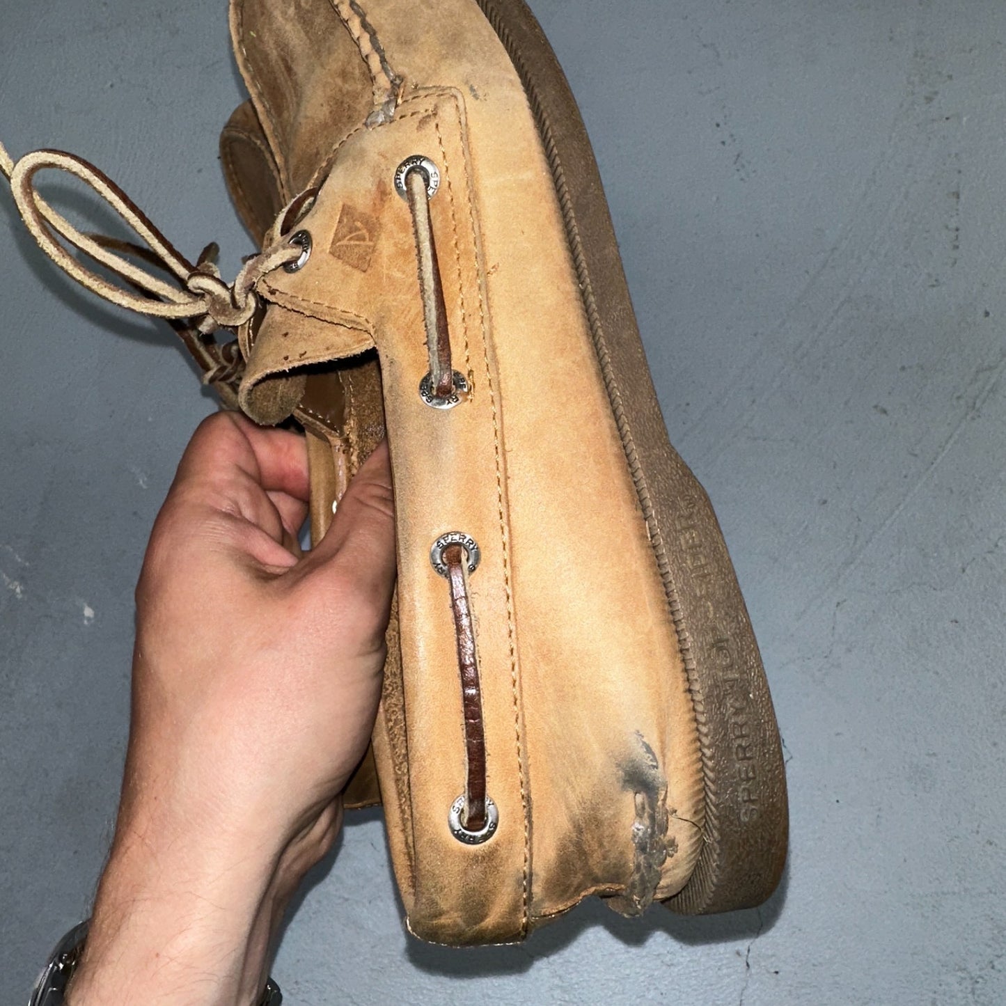 Sperry Top Sider Loafer 8.5 M Sahara 2-Eye Boat Shoes Tan Leather Men