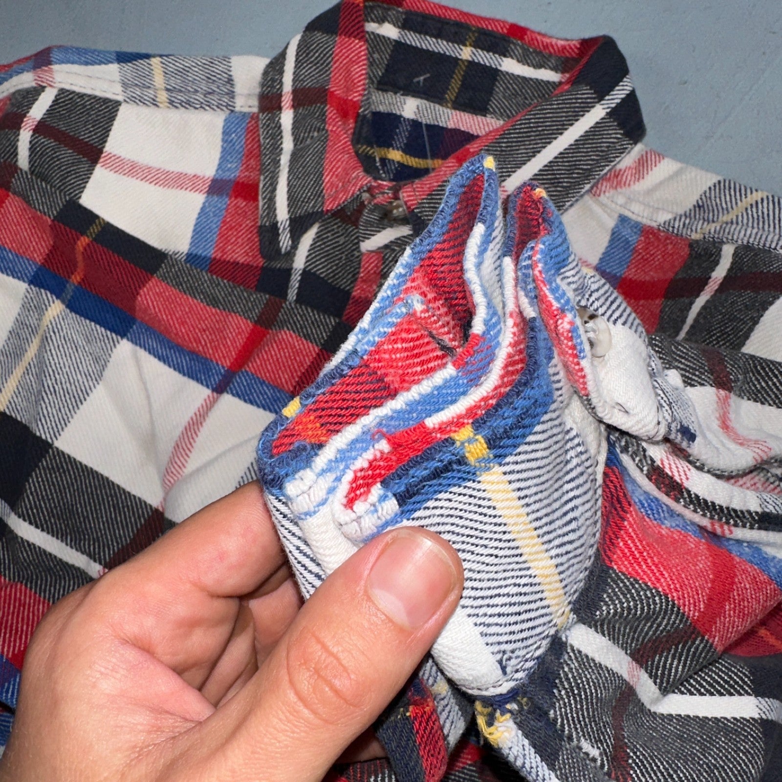 Vintage Five Brother Shirt Mens L Plaid Flannel Made in Black Red 1970s 70s