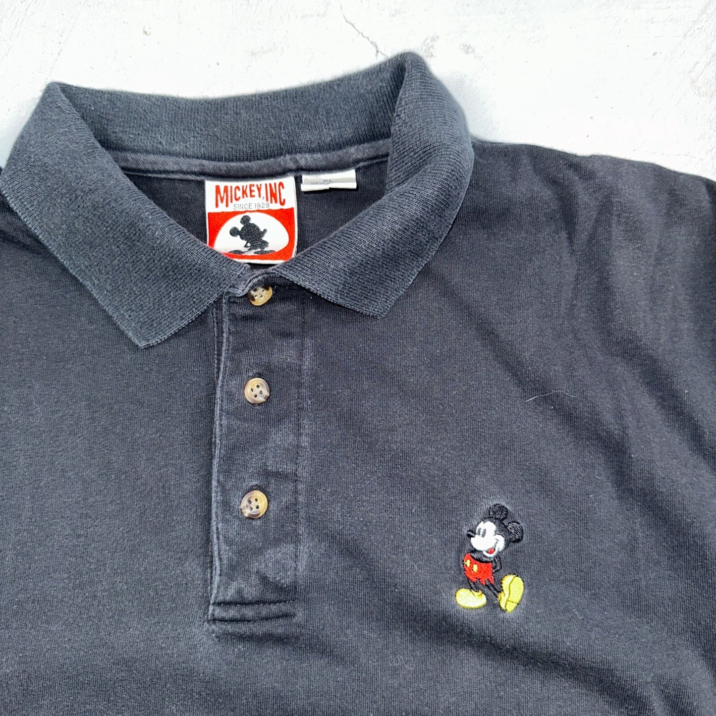 Disney Mickey Mouse 90s VTG T Shirt Polo Black Mens XL Cotton Basic Cute