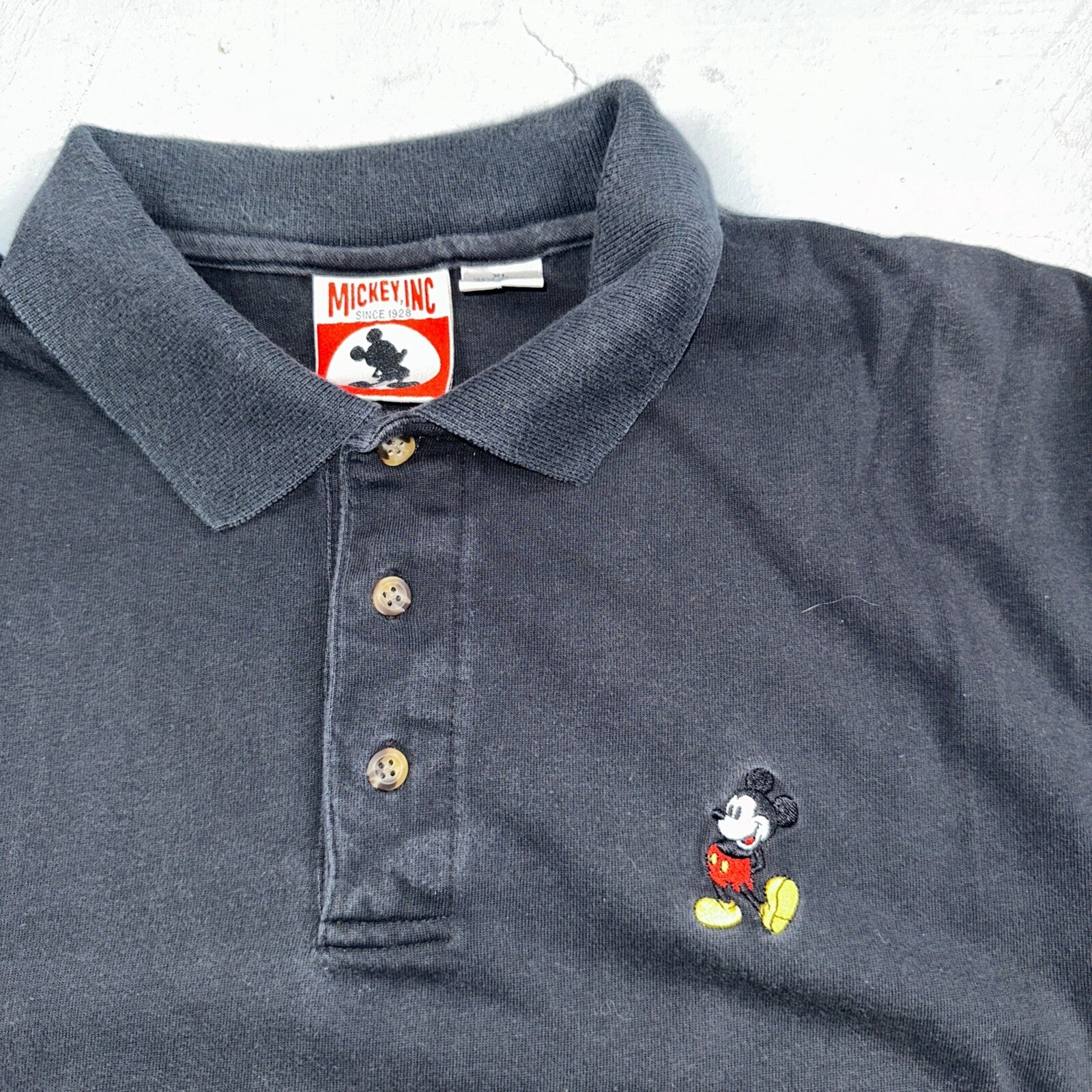 Disney Mickey Mouse 90s VTG T Shirt Polo Black Mens XL Cotton Basic Cute