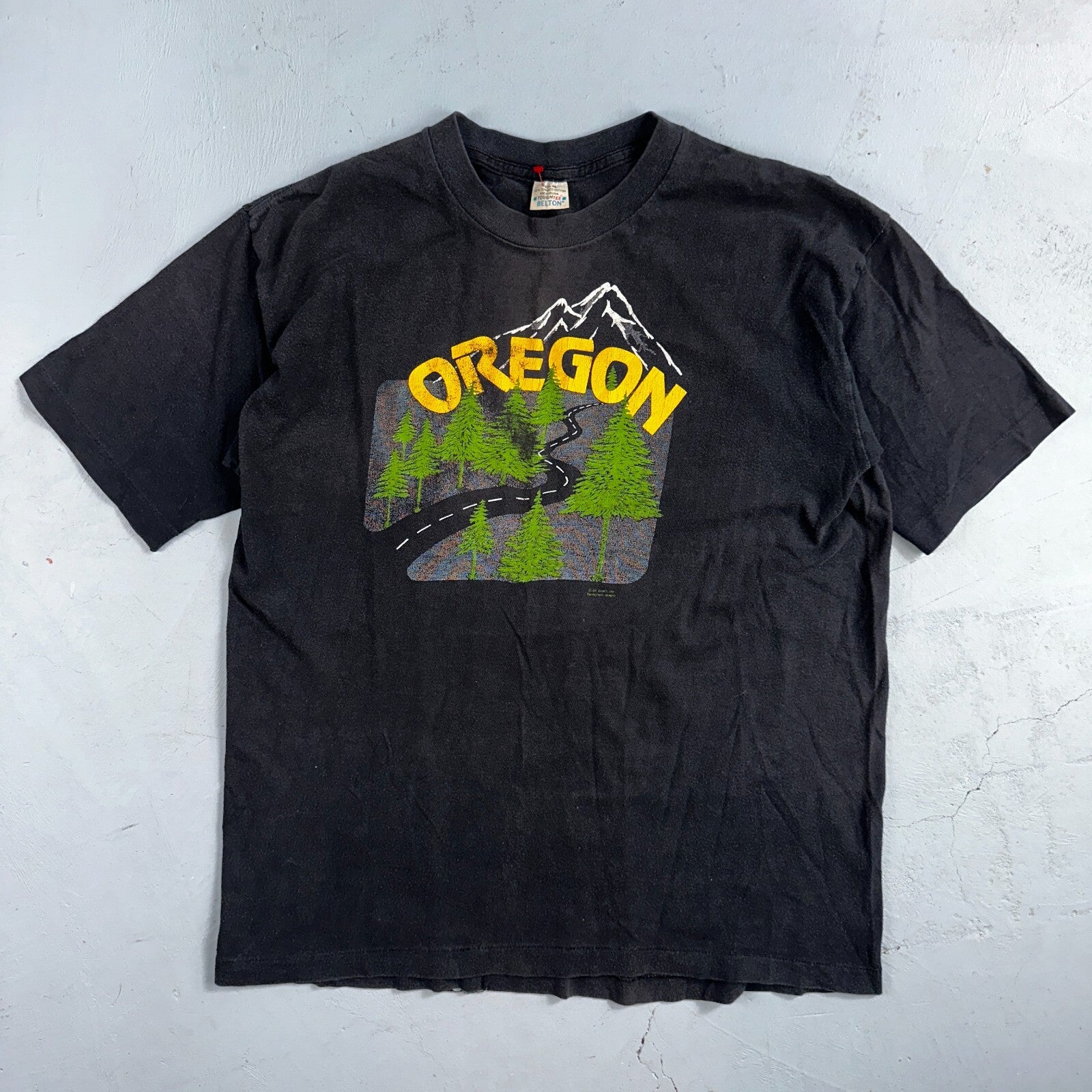 Oregon Mountains 80s Belton VTG T Shirt USA XL Black Road Map Travel Rare Home