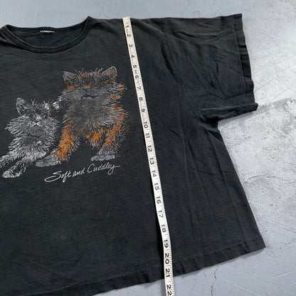Cats Soft and Cuddly 1970s Boxy VTG T Shirt 70s Perfect Black Fade Boxy Animals