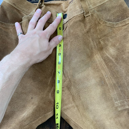 Vintage 1970s Tan Leather Suede Pants 30x31 70s California Cowboy Bell Bottoms