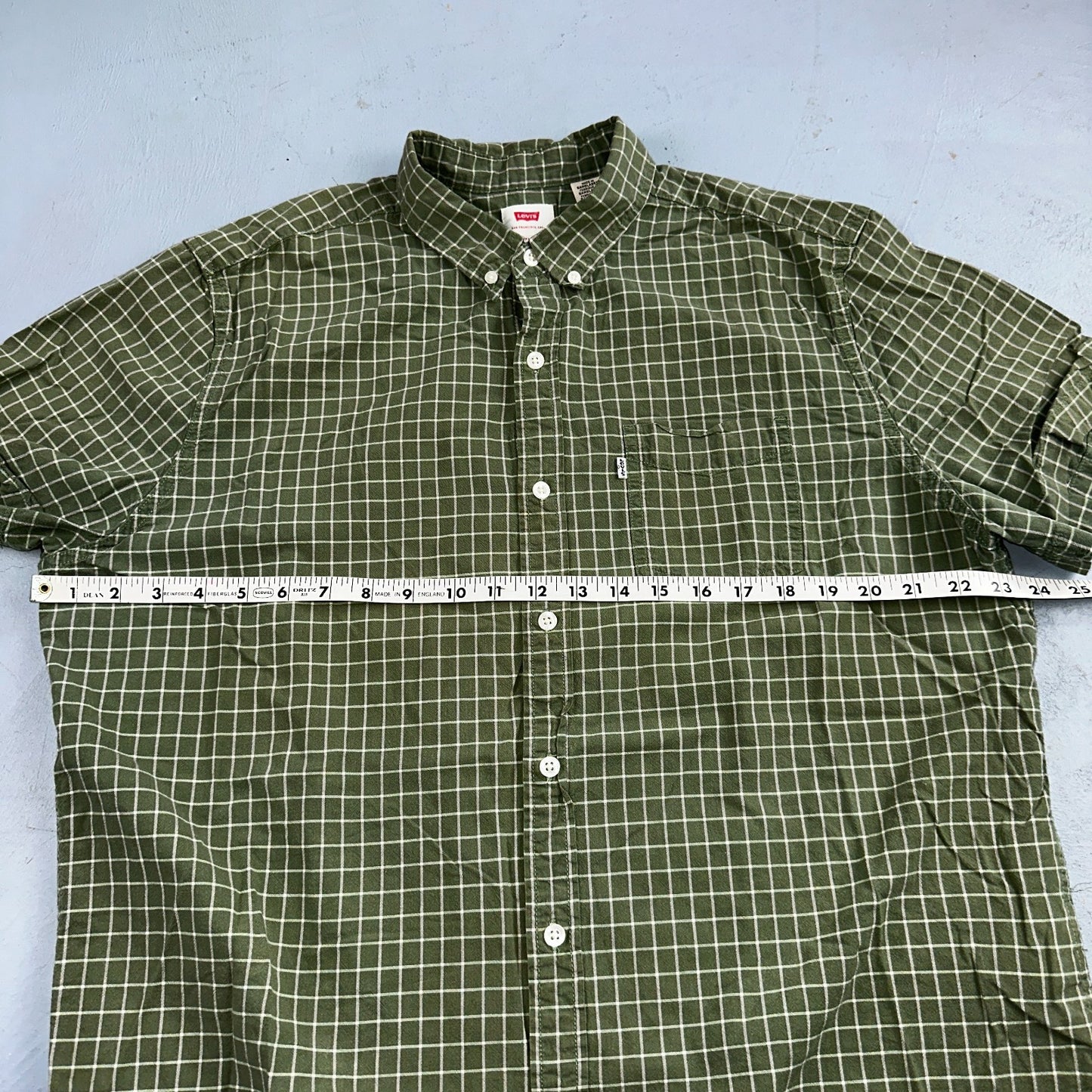 Levis White Tab Mens Button Up Shirt Short Sleeve Green Yellow Plaid Checker XL