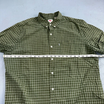 Levis White Tab Mens Button Up Shirt Short Sleeve Green Yellow Plaid Checker XL