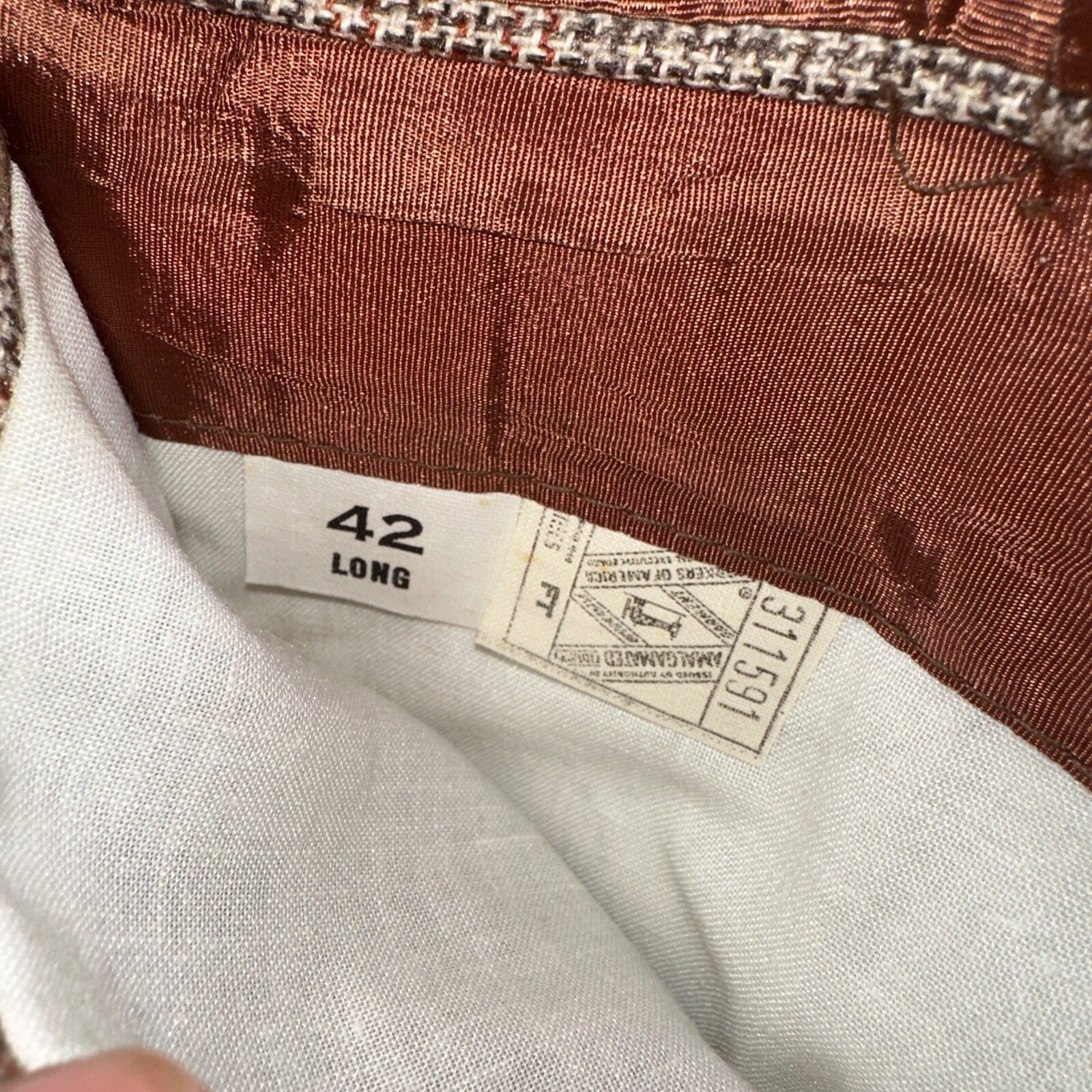 VTG Mens 3 PC Suit 42 Jacket Coat Pants Vest Plaid Rockabilly 70s 1970s Brown