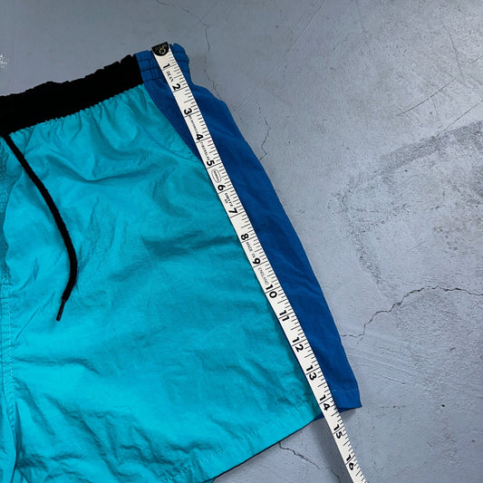 Express Short Surf Swim Trunks Mens L Board Pockets Swimwear Blue Vintage 80s