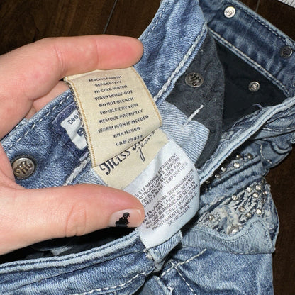 MISS ME RHINESTONE POCKET JE533OE2R EASY BOOT WOMEN'S JEANS 25 VTG PAINT Y2K