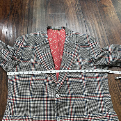 1960s 1970s Gray Cashemere Sport Jacket VTG Mens Suit 46 Rockabilly Stripe Plaid