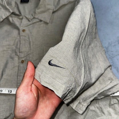 Nike Golf Tiger Woods Button Up Hawaiian Plaid Men's 2XL Shirt Gray Down Basic