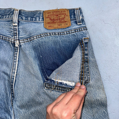 Levis 501 Vintage 90s USA XX Straight Leg Jeans 35x36 Blue Light Wash Act 32x32