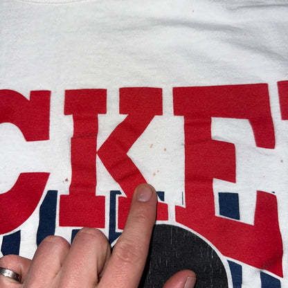 Disney Mickey Mouse Single Stitch Striped VTG T Shirt White 90s Happy Cute