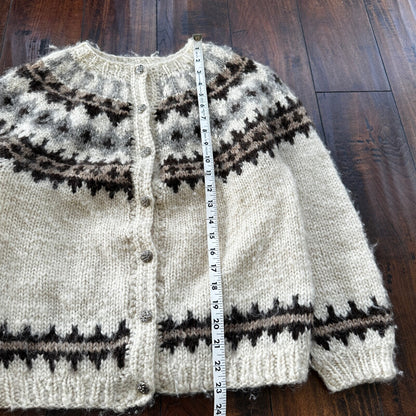 VTG Cardigan Sweater WOOL? Scandinavian Snowflakes Heavy Warm 80s Cute
