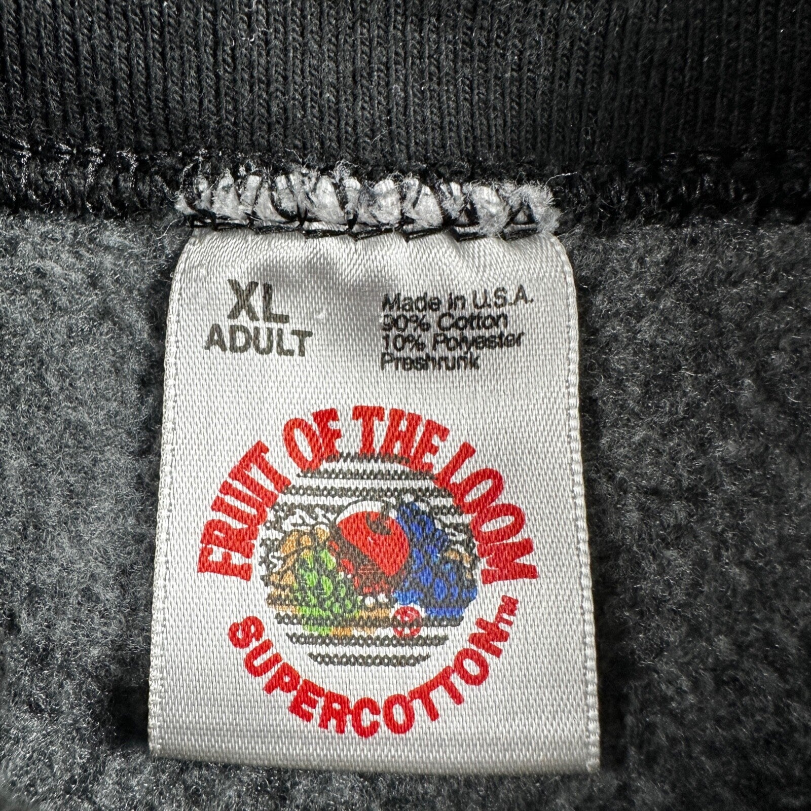 Fruit of the Loom Sweatshirt 90s VTG Crewneck USA Solid Black Blank Shredding XL