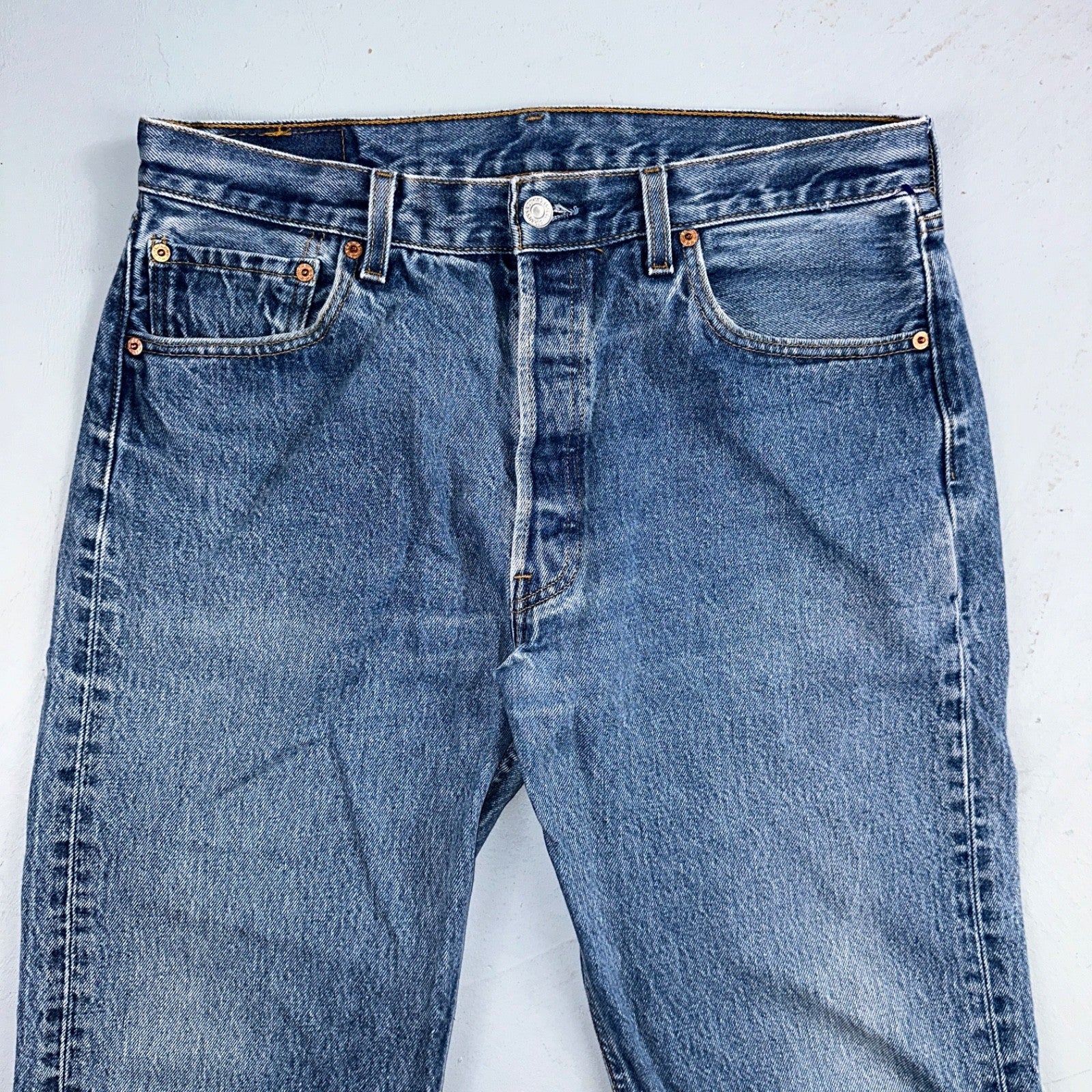 Levis 501 Vintage 90s USA XX Straight Leg Jeans Blue Light Wash 35x34 Act 33x30