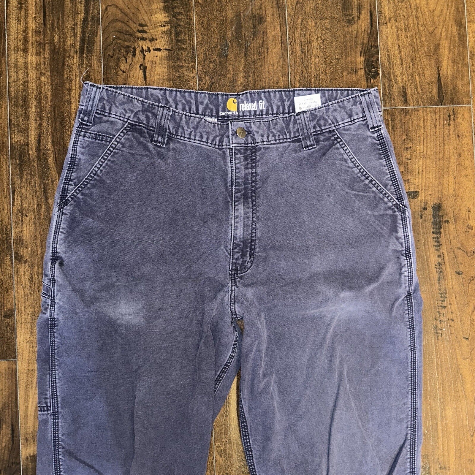 Carhartt Rugged Flex Relaxed Fit Canvas Work Pant Mens 38x36 Navy 102291-412 VTG