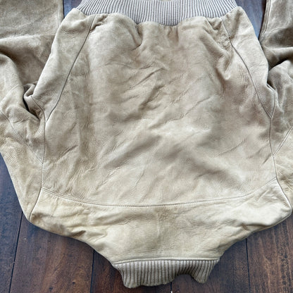 VTG 1950s DuPont Quilon Jacket Tan Suede Leather Lined Bomber 44 Rockabilly