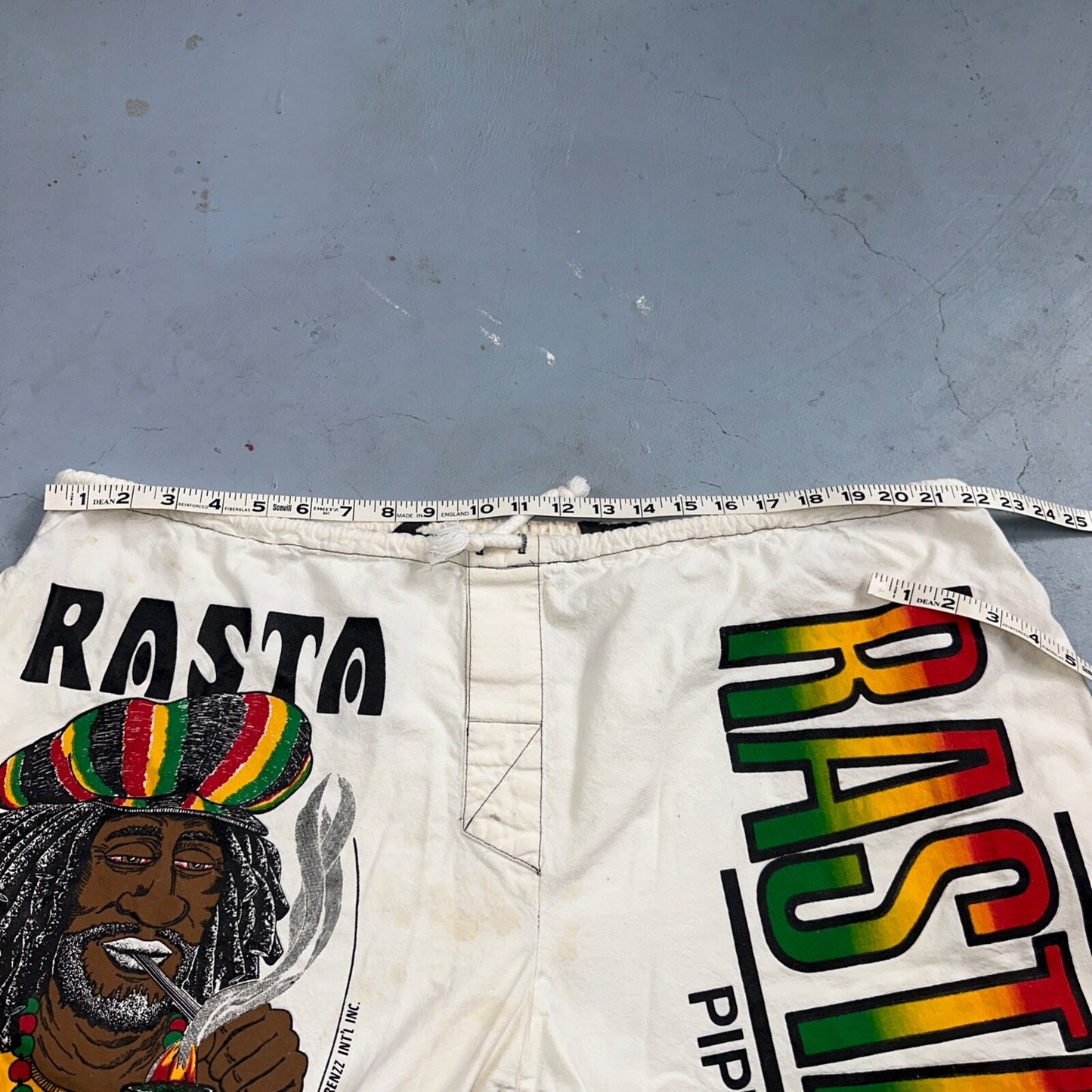 Rasta Bong Pipe Works Long Shorts White 100% Cotton One Size La Trenzz VTG 90s