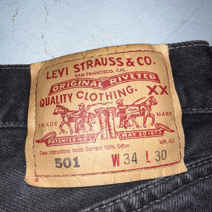Levis 501 Vintage 90s Y2K XX Straight Leg Jeans Black Dark Wash 34x30 Act 32x25