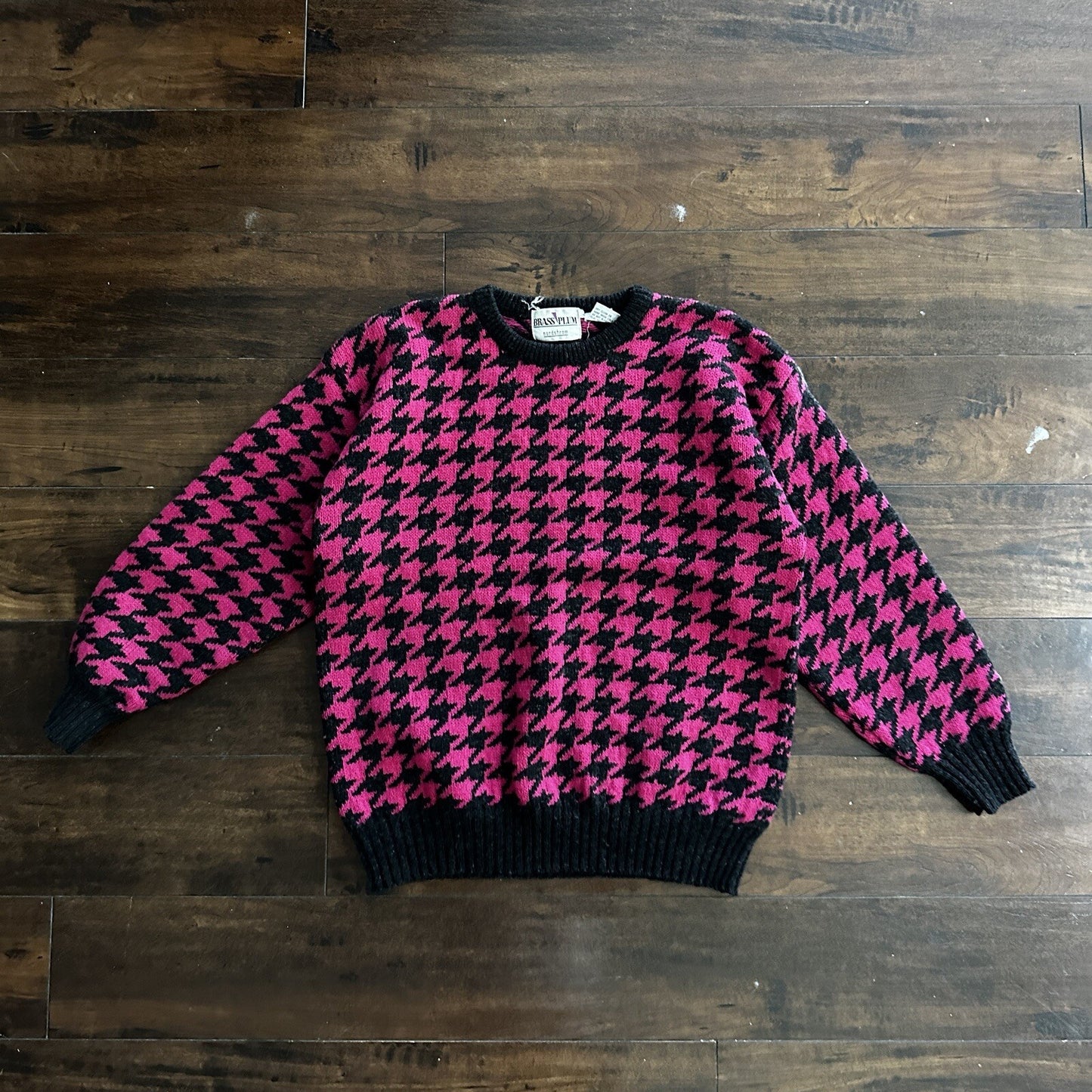 Nordstrom Vtg Brass Plum Womens Shetland Wool Aztec Knit Sweater Rockabilly 80s