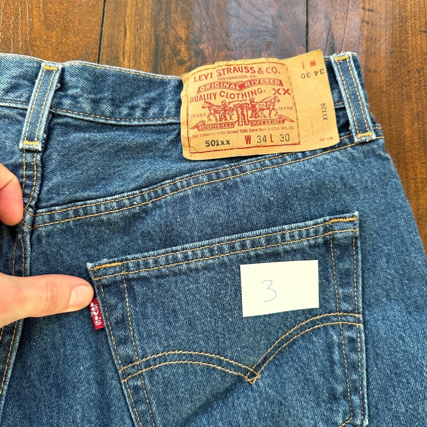 VTG Levis 501 XX Button Fly 90s USA Jeans Denim Straight Capri 34x30 Act 30x25