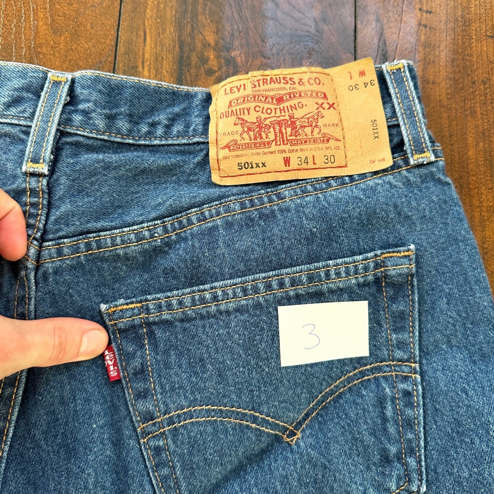 VTG Levis 501 XX Button Fly 90s USA Jeans Denim Straight Capri 34x30 Act 30x25