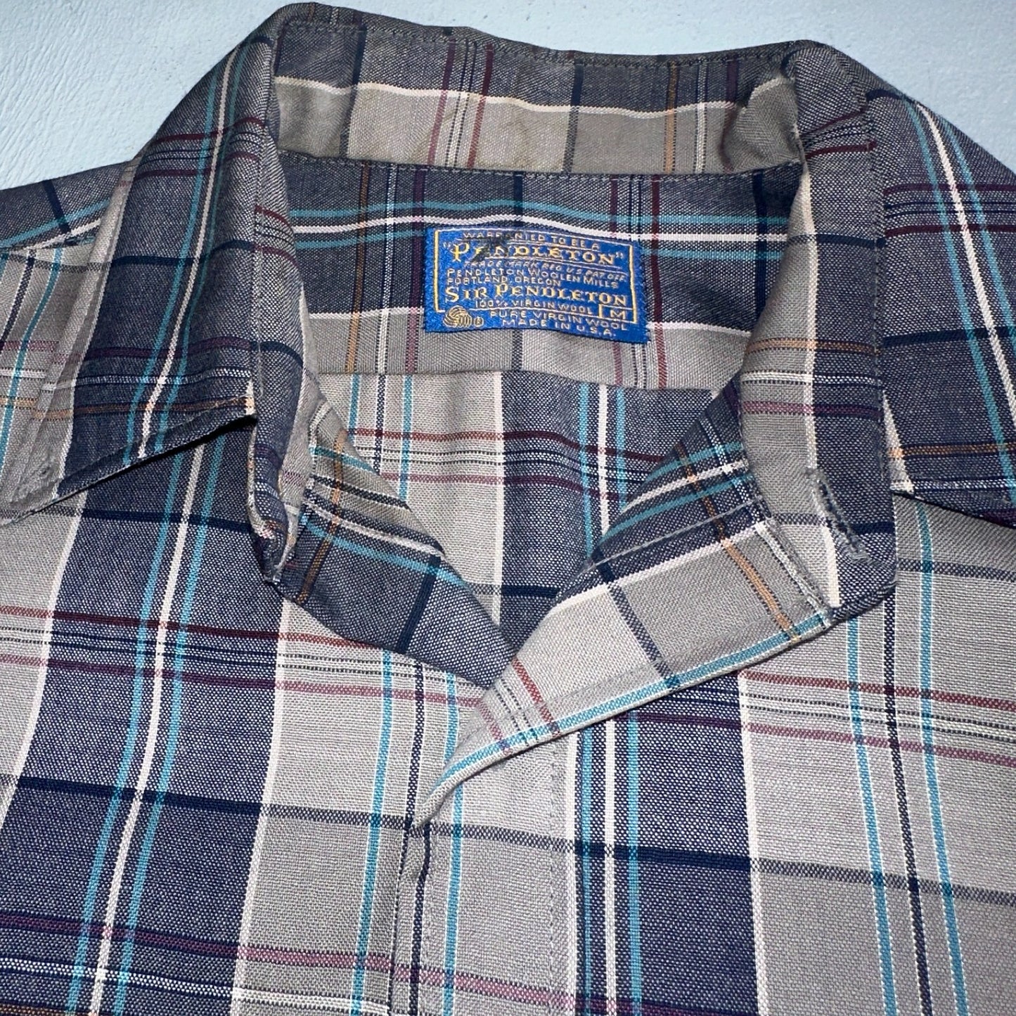 Pendleton Shirt M Blue VTG Virgin Wool Preppy Fireside 60s 70s Outdoors Mens