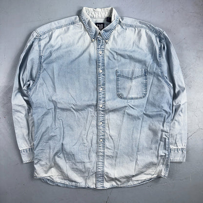 Gap 90s VTG Denim Shirt Mens XL Blue Cotton Casual Standard Button Up Faded