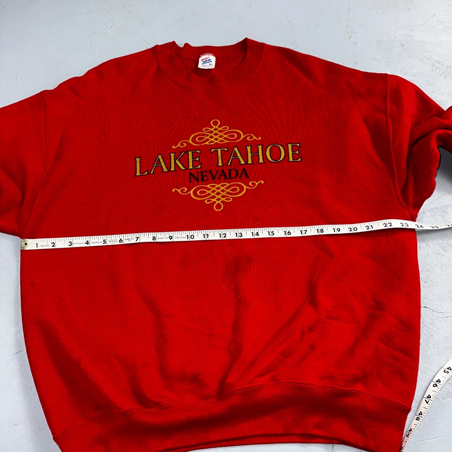 Lake Tahoe Sweatshirt 90s VTG Crewneck Nevada Basic Red JERZEES Sweat XL