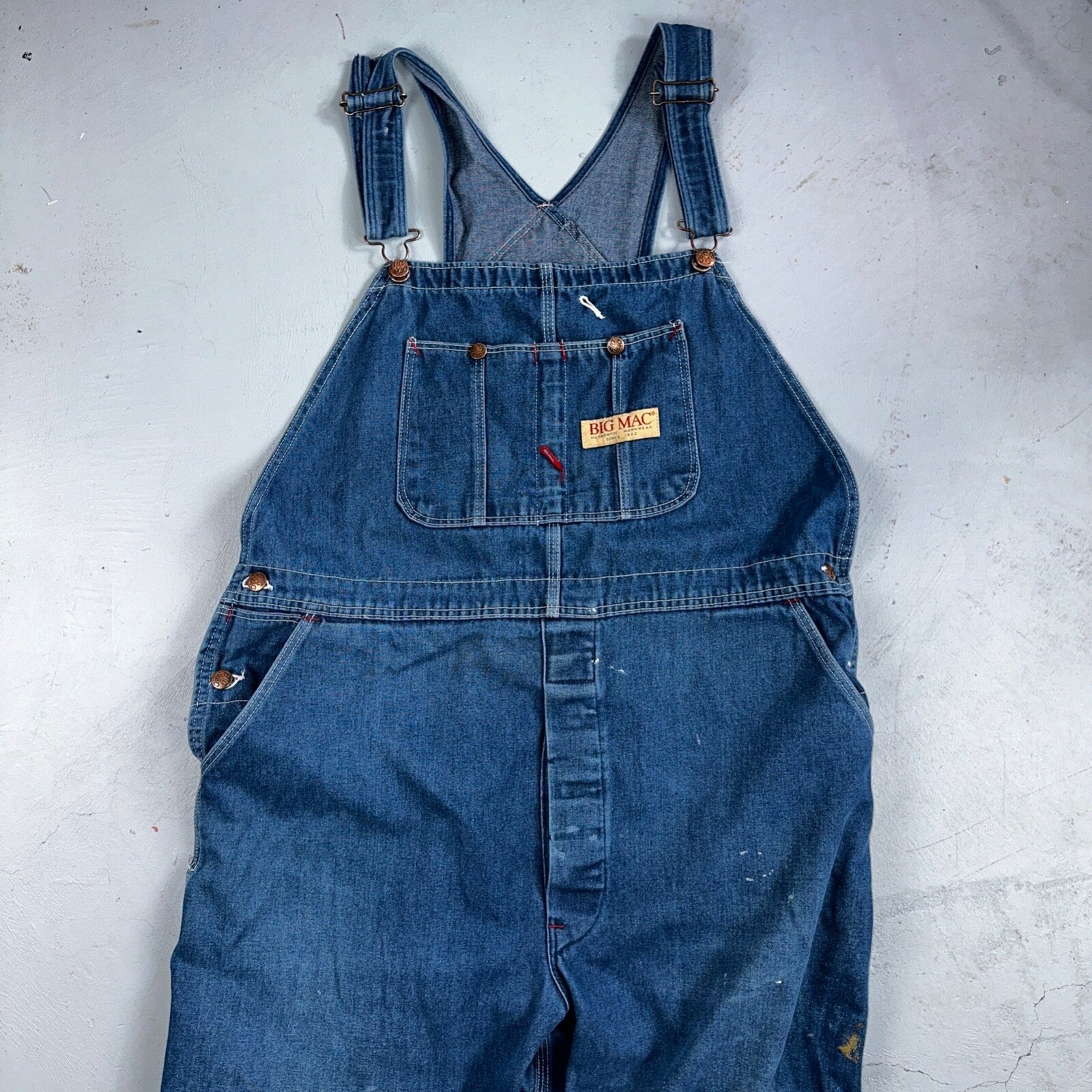 Big Mac Authentic Workwear Men's Bib Overalls 42x30 VTG Wash Blue Jean Denim