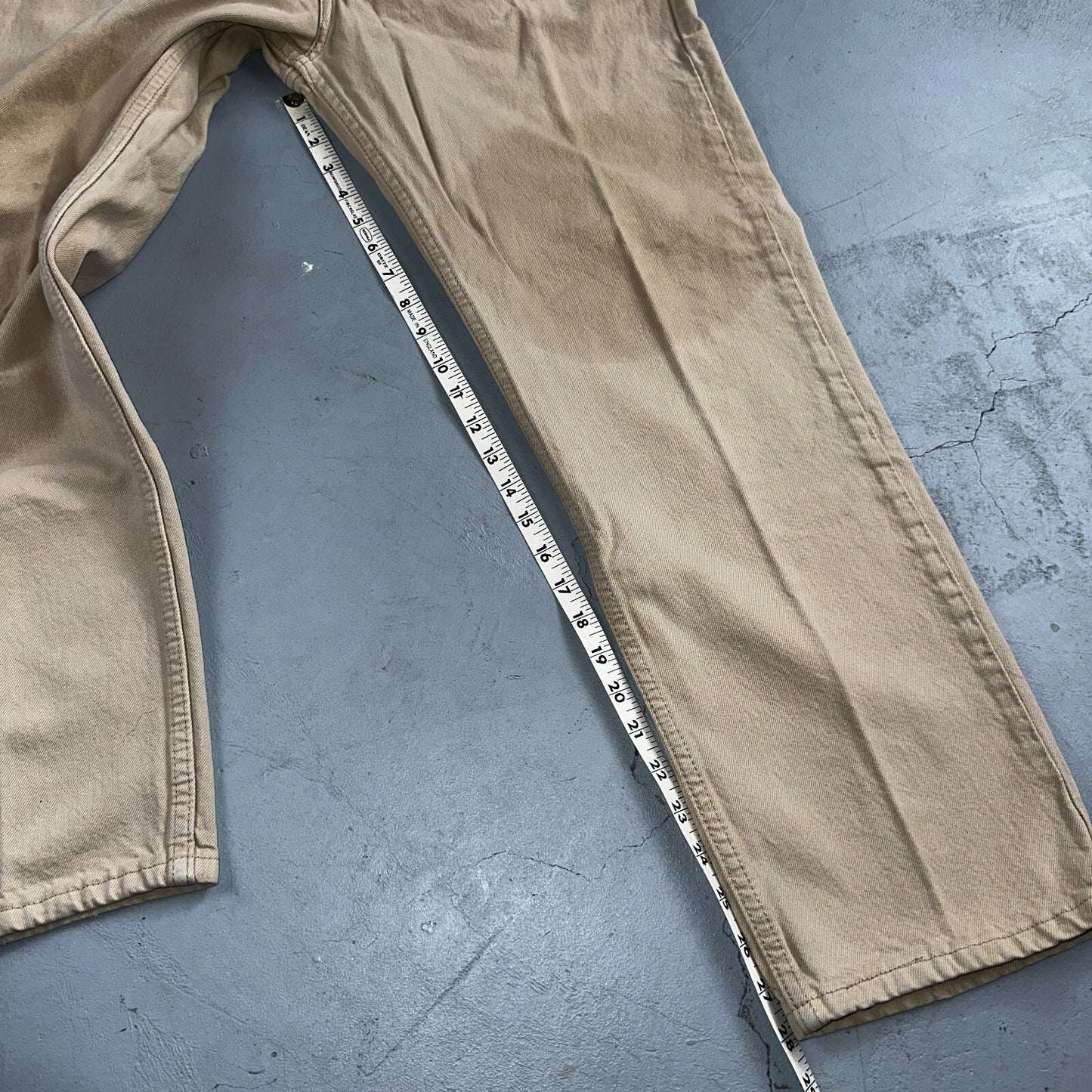 Levis 505 Vintage Y2K Jeans Beige Stained Zipper Fly Straight 34x29 Act 32x28