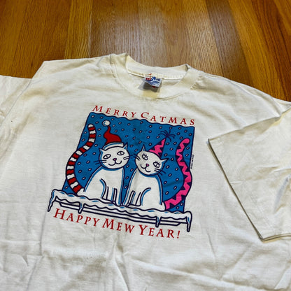 Merry Catmas Cats Vintage T Shirt Christmas New Year Animals Lover Cute Holiday