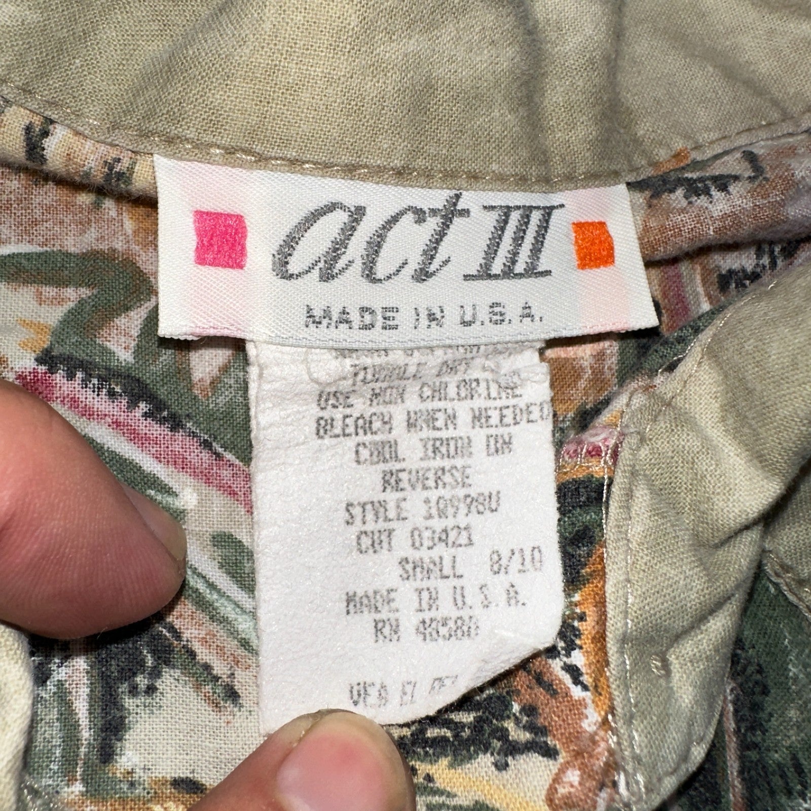 Vtg Act III USA Made Shirt Button Up Blouse African Safari Lion Tigers Small 80s