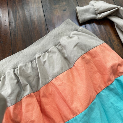 VTG 80s Duffel Pink Blue Strip Collared Pullover Windbreaker Womens L Colorblock