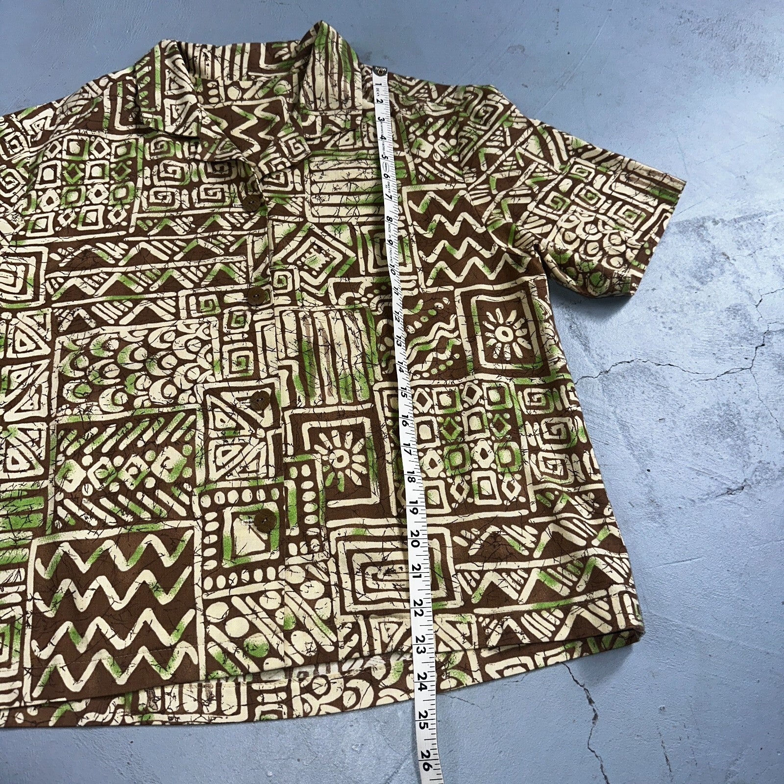 1950s Cotton Hawaiian Green Short Sleeve Button Down Shirt Rockabilly 50s Boxy