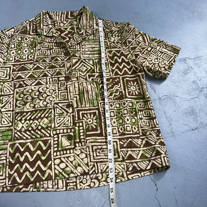 1950s Cotton Hawaiian Green Short Sleeve Button Down Shirt Rockabilly 50s Boxy