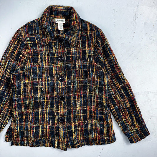 Vintage Cardigan Women M Flannel Jacket Striped USA Made Joanna 80s Multicolor