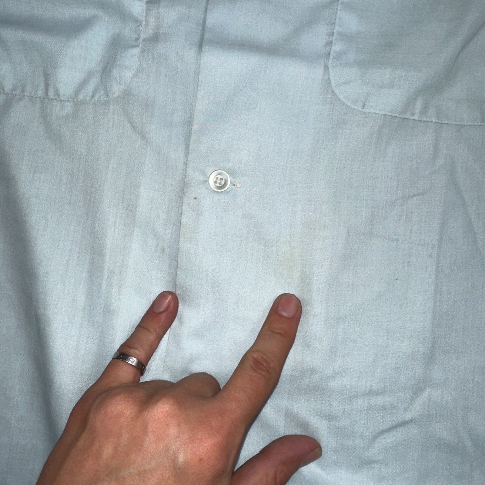 Vtg 50s 60s Penneys Towncraft Loop Collar Shirt Mens L Blue Simple Light Camp