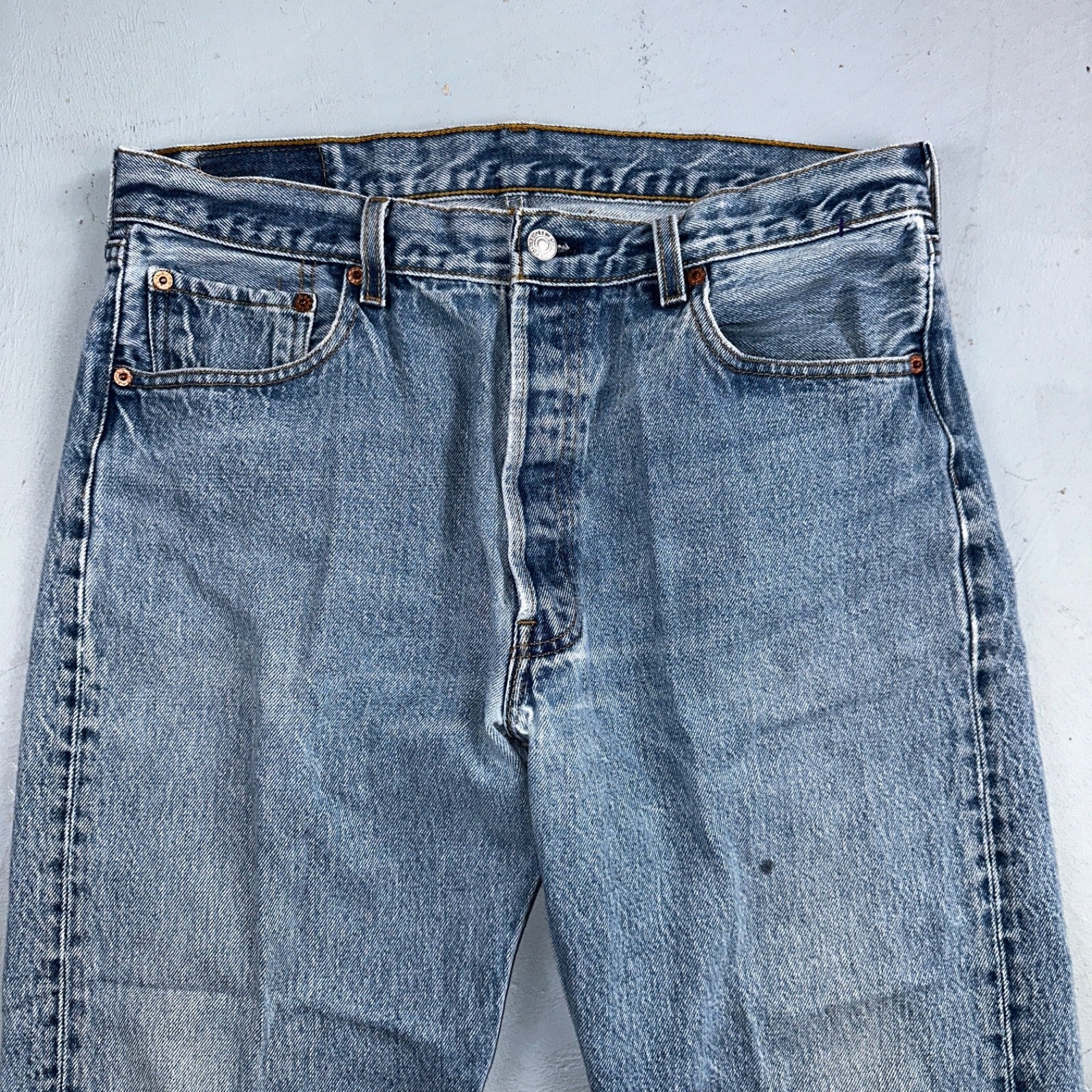 Levis 501 Vintage 90s USA XX Straight Leg Jeans Blue Light Wash 35x34 Act 33x30