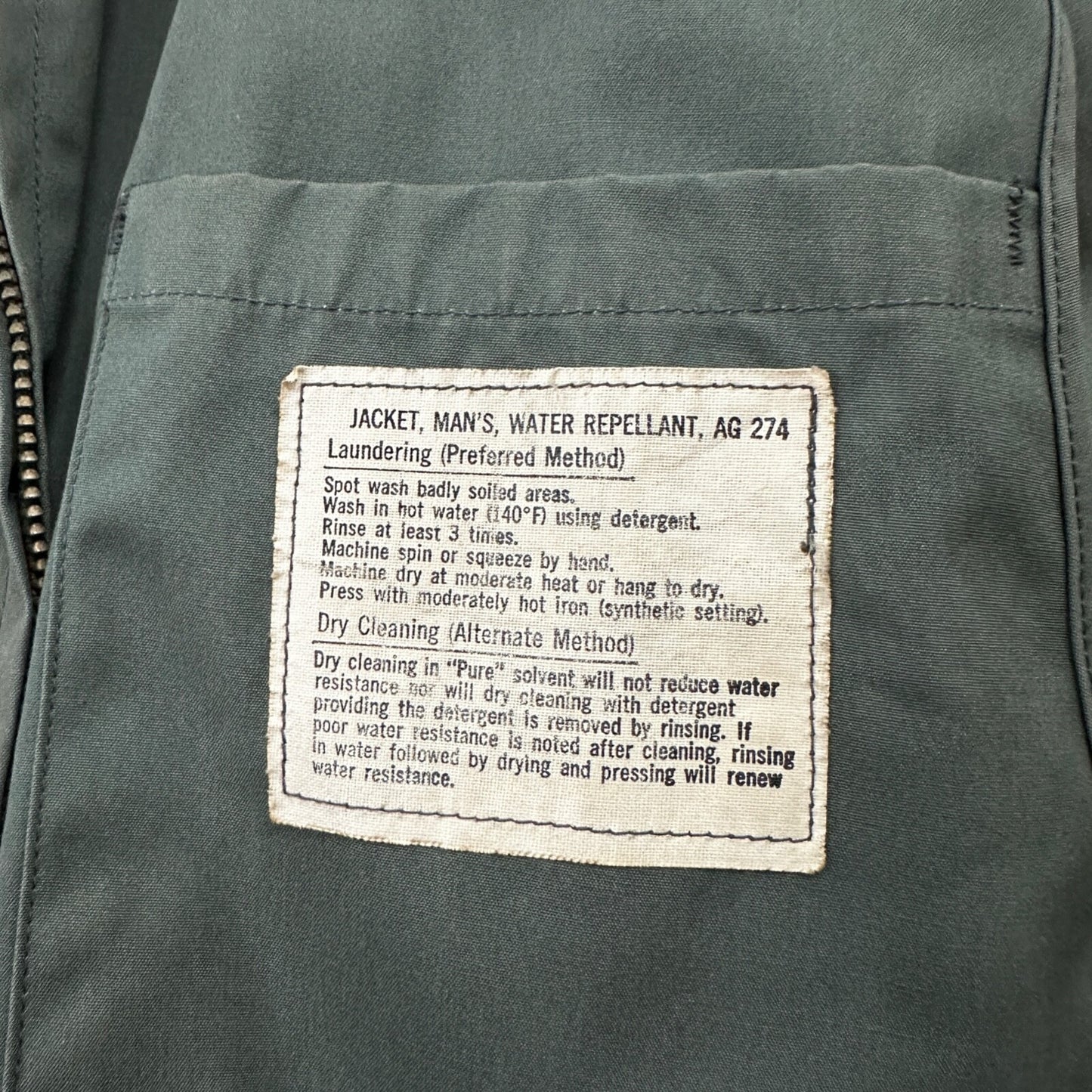 VTG 1960s AG-274 Military Green Water Repellent Jacket 42R Gabardine Rockabilly
