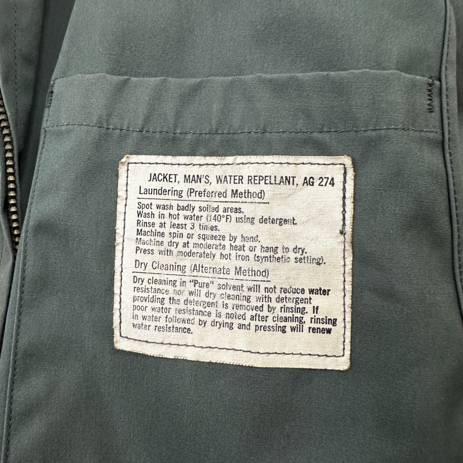 VTG 1960s AG-274 Military Green Water Repellent Jacket 42R Gabardine Rockabilly