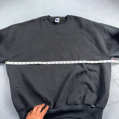Russell Athletic 2XL Sweatshirt 90s VTG Crewneck Black Basic Blank Essential