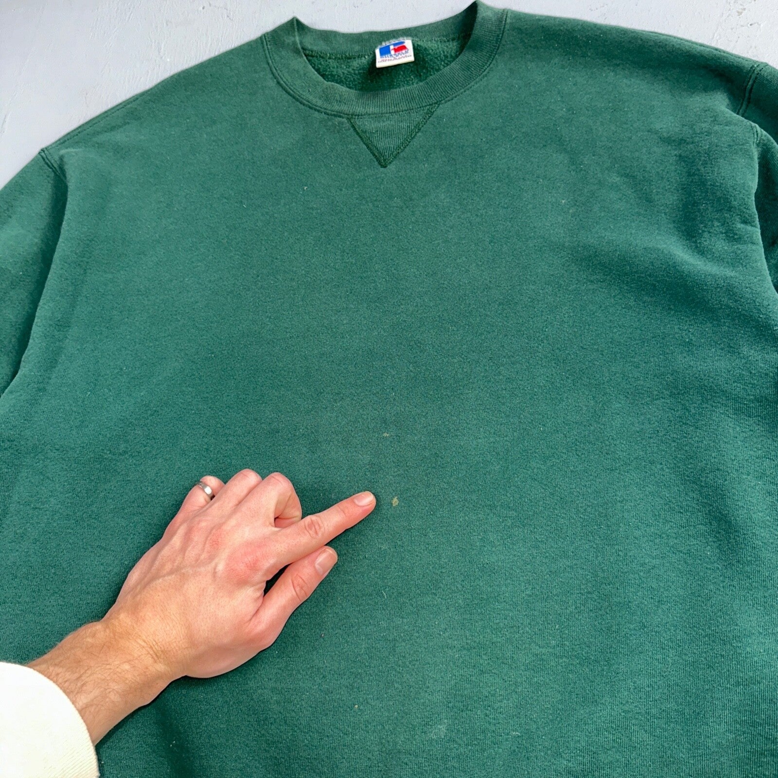 Russell Athletic USA L Sweatshirt 90s VTG Crewneck Green Basic Blank Essential
