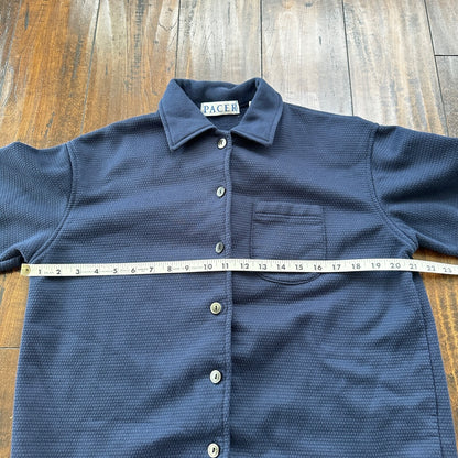 VTG 90s Pacer Womens Cotton Long Sleeve Button Up Navy Blue Shirt Size S