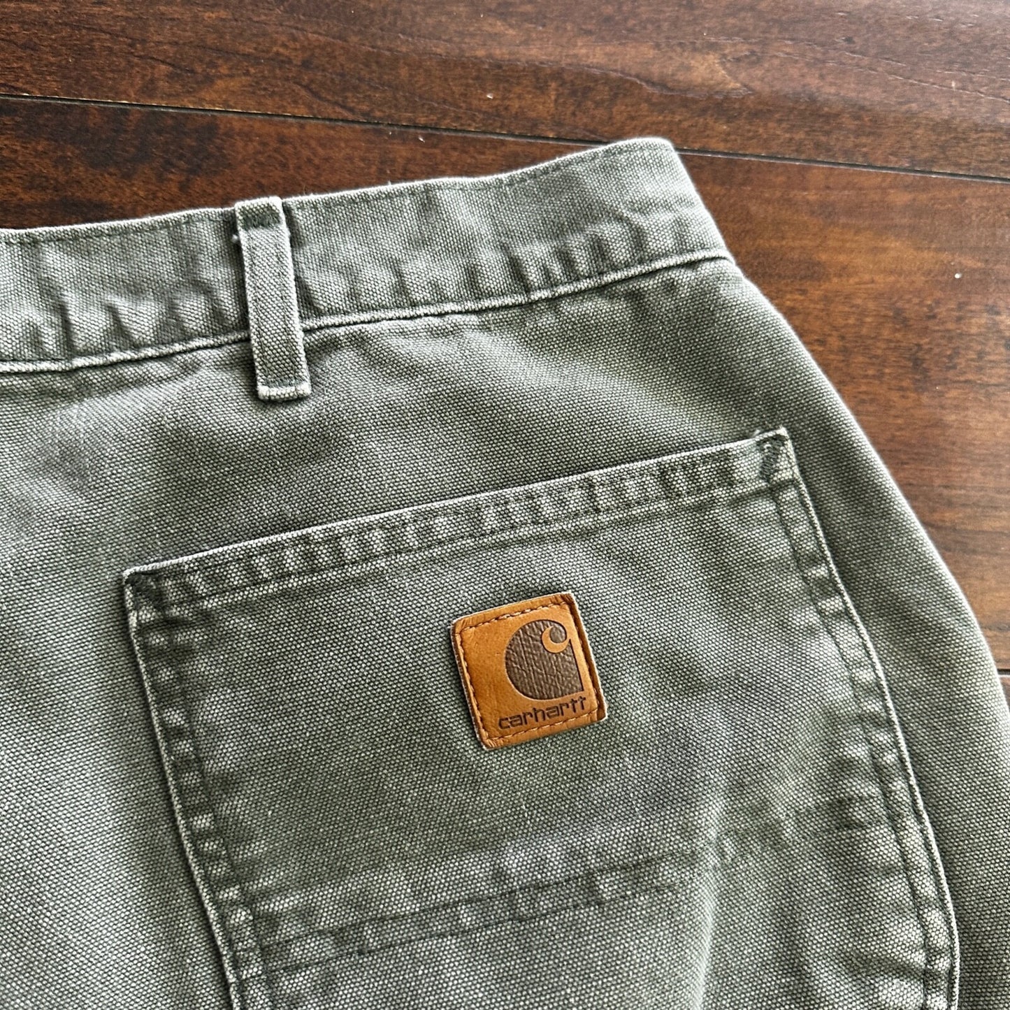 Carhartt Pants Men's 42X30 Flannel Lined Washed Duck VTG Fit B111-MOS Green