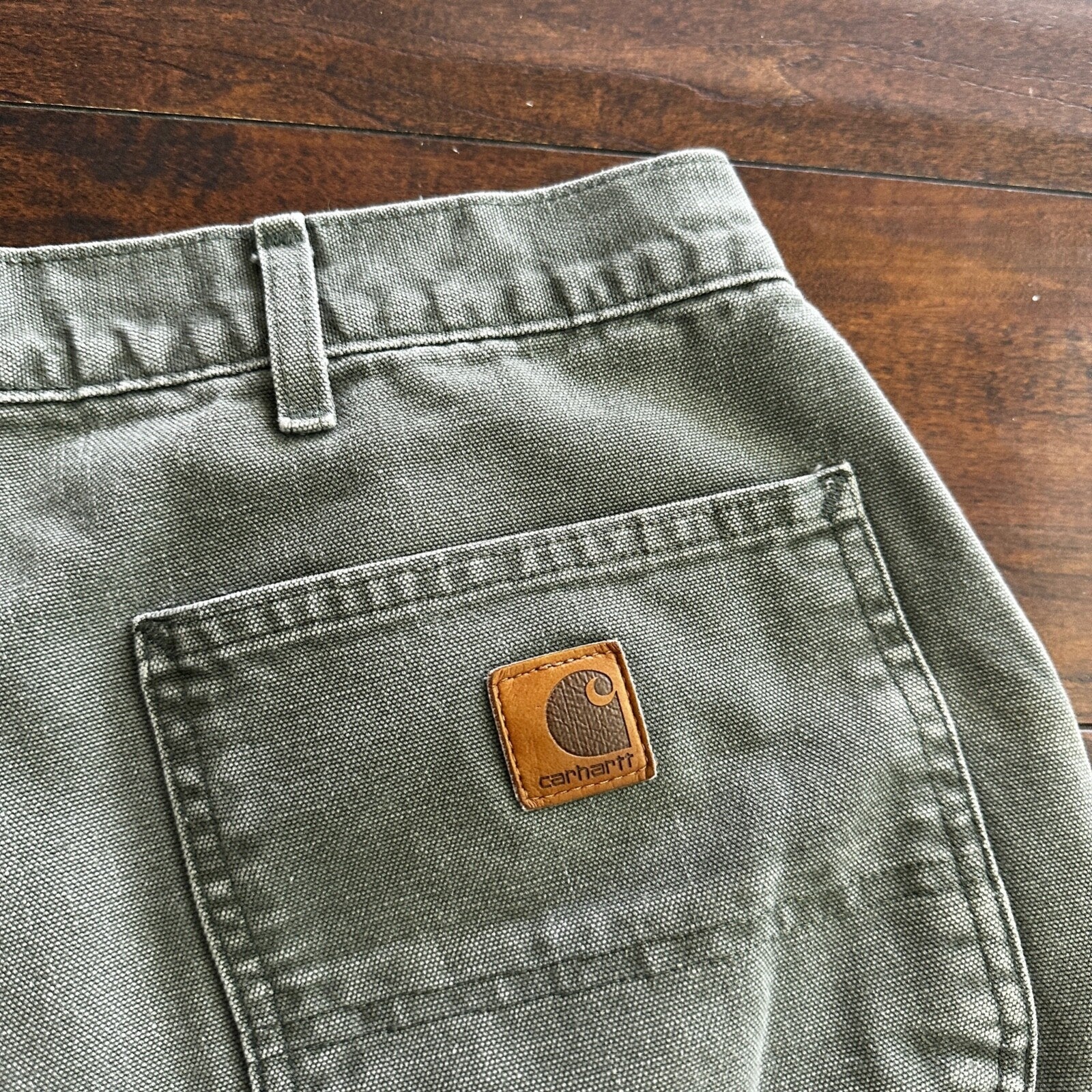 Carhartt Pants Men's 42X30 Flannel Lined Washed Duck VTG Fit B111-MOS Green