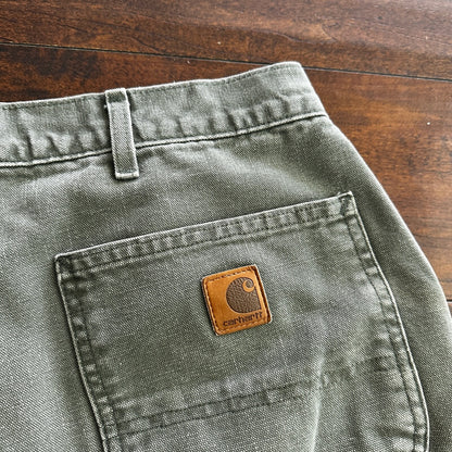 Carhartt Pants Men's 42X30 Flannel Lined Washed Duck VTG Fit B111-MOS Green
