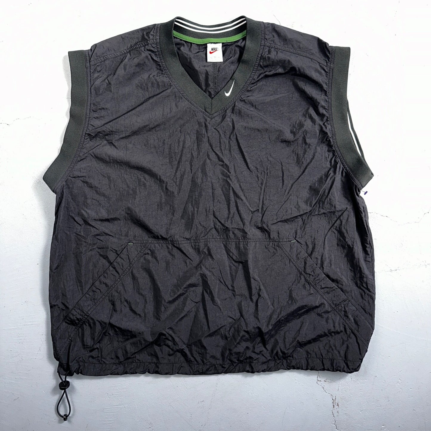 Nike VTG Windbreaker Vest Mens XL Black V-Neck Pockets Nylon Golf 90s 1990s