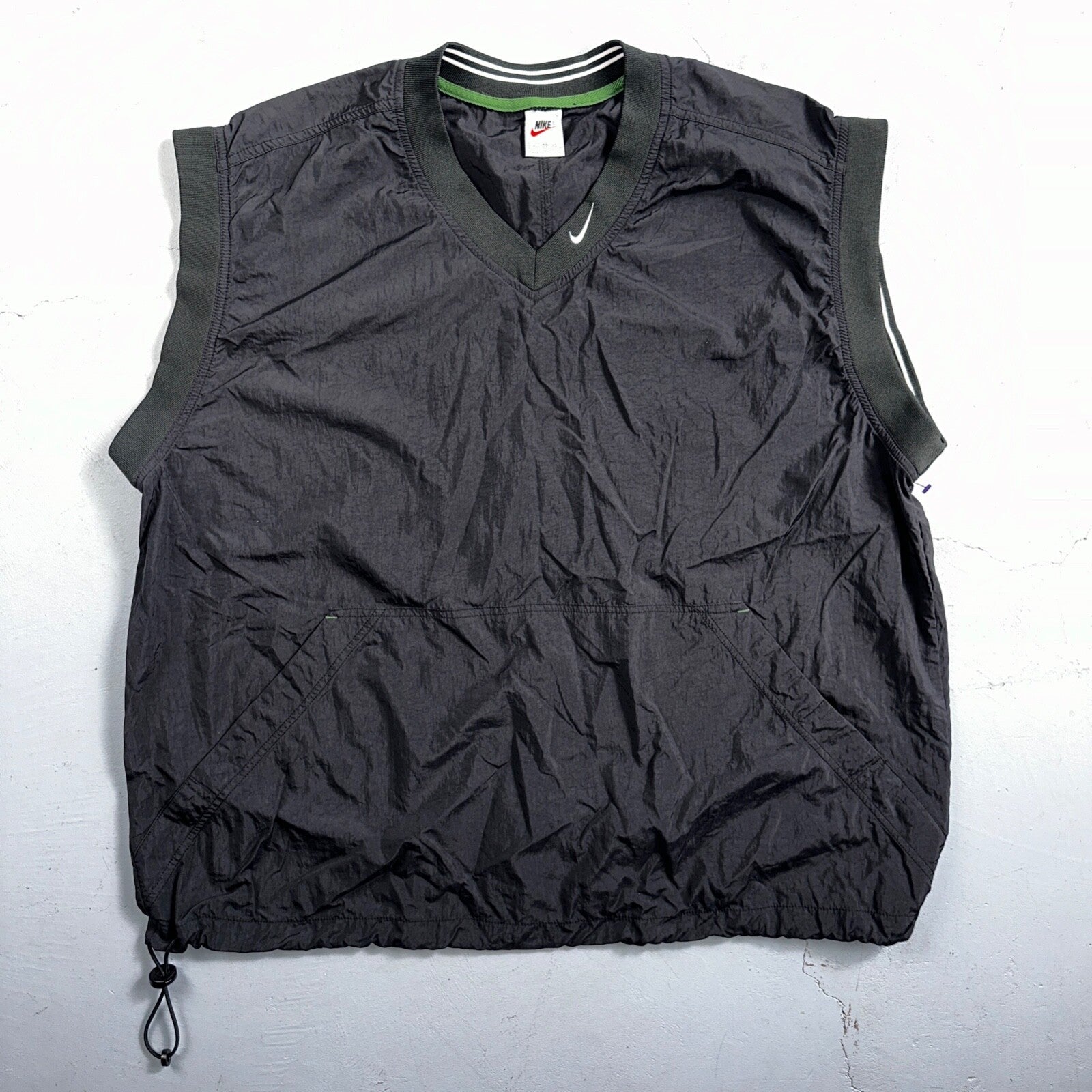 Nike VTG Windbreaker Vest Mens XL Black V-Neck Pockets Nylon Golf 90s 1990s