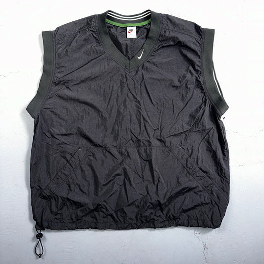 Nike VTG Windbreaker Vest Mens XL Black V-Neck Pockets Nylon Golf 90s 1990s